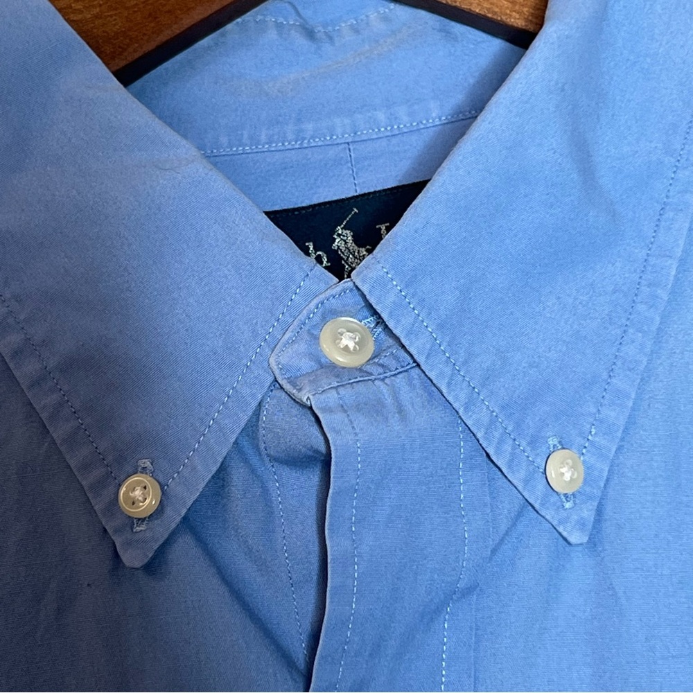 Ralph Lauren Custom Fit Men's Button Down Blue Short Sleeve Cotton Shirt L - Picture 10 of 15